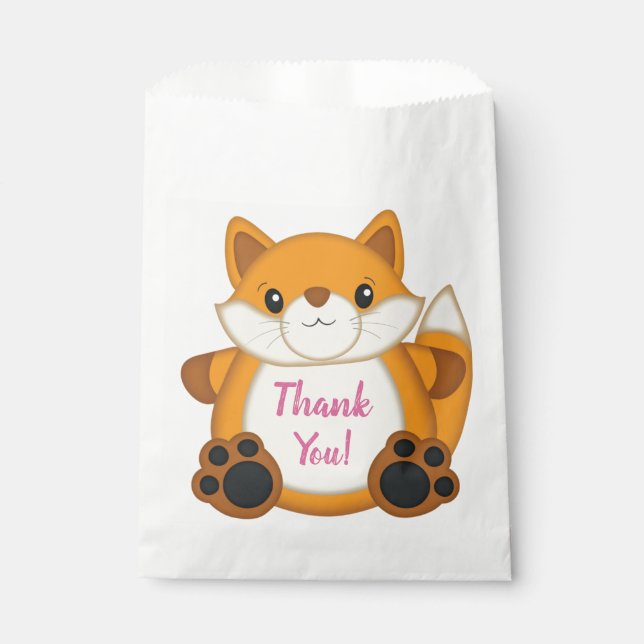 Fox Birthday Party Pink Favor Bag (Front)