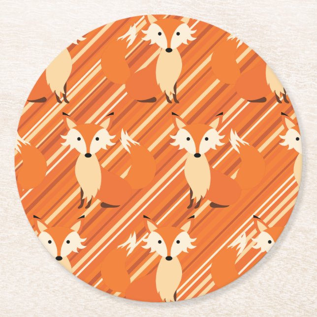 Fox Birthday Party Round Paper Coaster (Front)