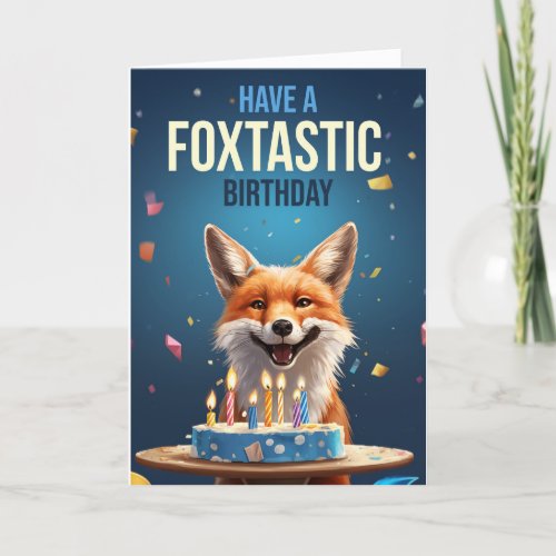 Fox Birthday with Cake Candles and Ticker Tape Thank You Card