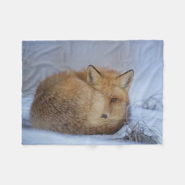 fox blanket, fox throw, cozy sleeping fox (Front (Horizontal))