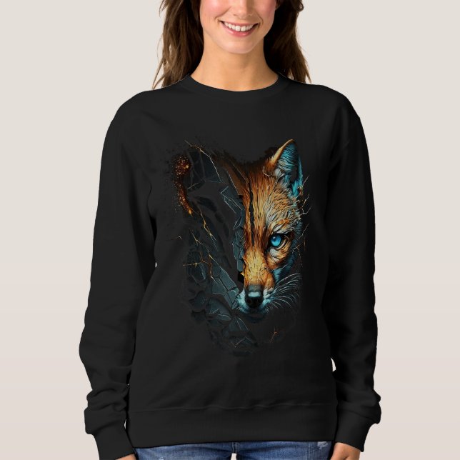 Fox Blue Eyes Animal Print Fox Sweatshirt (Front)