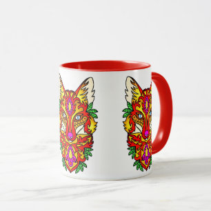 Fox boho abstract art bohemian wolf red purple  mug