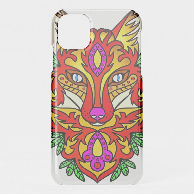 Fox boho abstract art bohemian wolf red purple  uncommon iPhone case (Back)