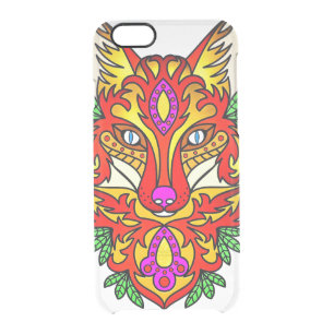 Fox boho abstract art bohemian wolf red purple  clear iPhone 6/6S case