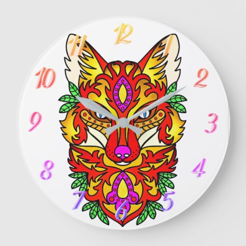 Fox boho abstract art large clock