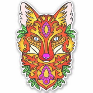 Fox boho abstract art wolf purple red yellow sticker