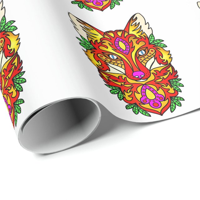Fox boho abstract art wolf red purple  wrapping paper (Roll Corner)