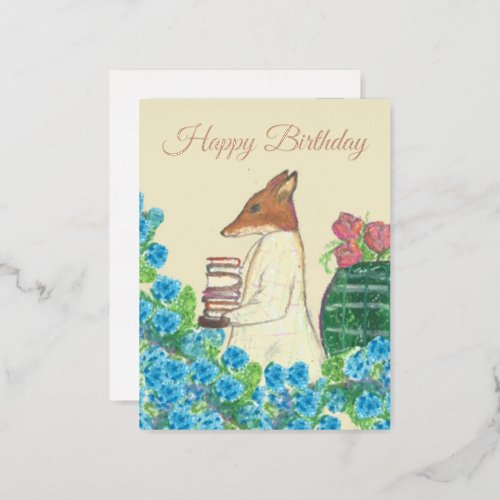 Fox Book Lover Librarian Bibliophile Birthday Foil Holiday Postcard