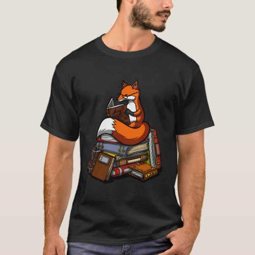 Fox Book Reading Librarian Animal T_Shirt