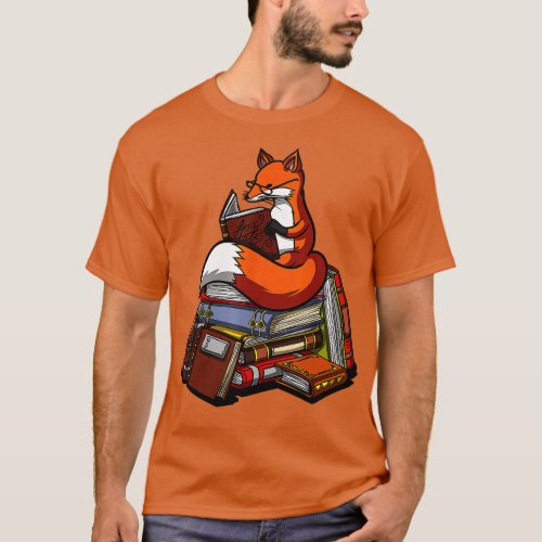 Fox Book Reading Nerd Cute Animal Librarian Women  T_Shirt