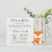 Fox Boy Baby Shower Invitation Rustic Woodland (Standing Front)