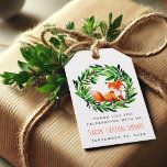 Fox Bridal Shower Cute Watercolor Greenery Wreath Gift Tags<br><div class="desc">For a bridal shower with fox theme. It has a cute red fox in a greenery wreath watercolor. Under it there is the text: the name and the words "Bridal Shower" are written in a red hand letters, the rest (above and below) in smaller black caps. The fox is generated...</div>