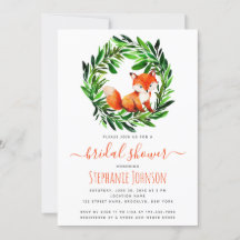 Fox Bridal Shower Cute Watercolor Woodland Foliage