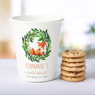 Fox Bridal Shower Woodland Watercolor Greenery Paper Cups