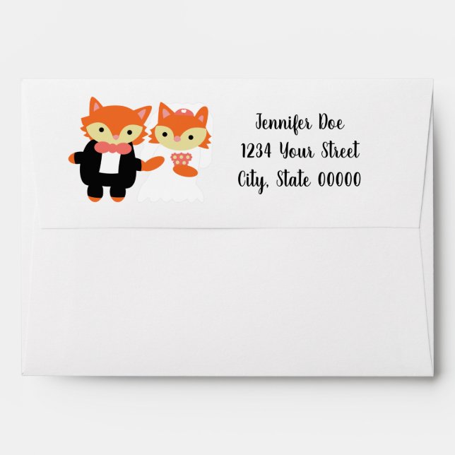 Fox Bride Groom Wedding Personalize Return Address Envelope (Back (Top Flap))