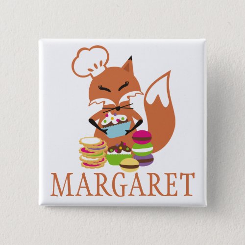 Fox chef baker cookies cupcakes name tag button