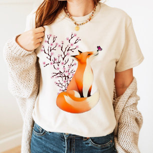 Fox Cherry Blossom Cute Pink Fox clothes T-Shirt
