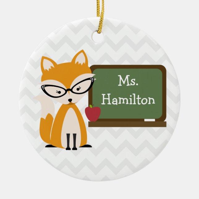 Fox Chevron Teacher At Chalkboard Ceramic Ornament (Front)