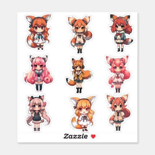 Fox Chibi Art Cute Girl Anime Stickers