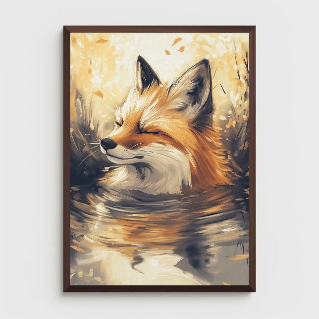 Fox Chilling in Water Painting  Poster (Creator Uploaded)