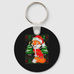 Fox Christmas Lights Santa Costume Ugly Xmas Sweat Keychain