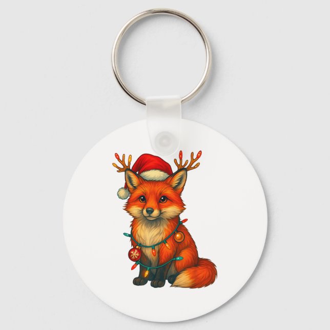 Fox Christmas Lights Xmas  Keychain (Front)