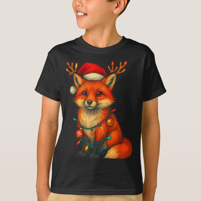 Fox Christmas Lights Xmas  T-Shirt (Front)