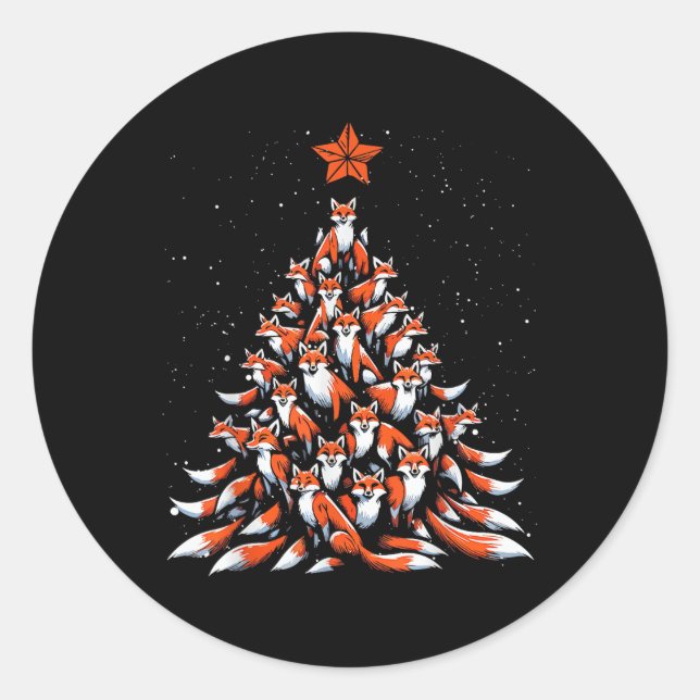 Fox Christmas Tree Fox Xmas Christmas Tree  Classic Round Sticker (Front)