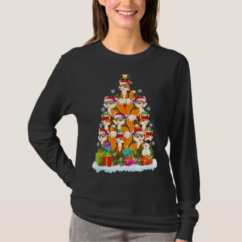 Fox Christmas Tree Lighting Santa Fox Xmas T_Shirt