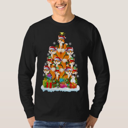 Fox Christmas Tree Lighting Santa Fox Xmas T_Shirt