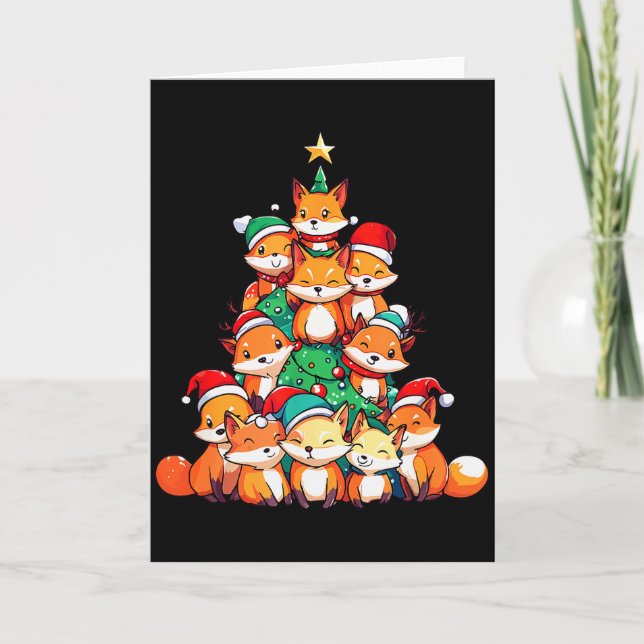 Fox Christmas Tree Xmas Girls Boys Funny Santa  Card (Front)