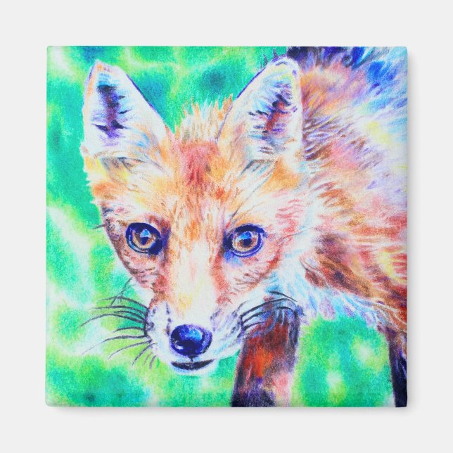 Fox colored pencil magnet - art (Front)