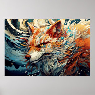 Fox Colorful Animal Enchanting Abstract  Poster