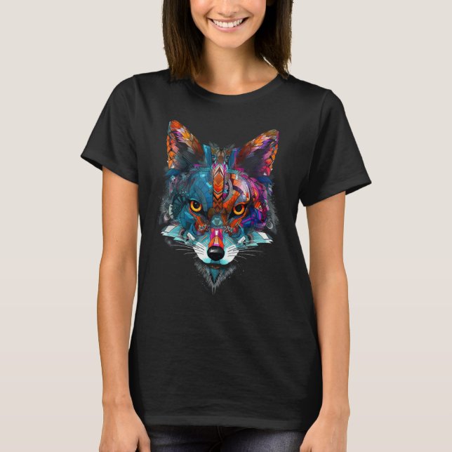 Fox  Colourful Animal Artwork Fox T-Shirt (Front)