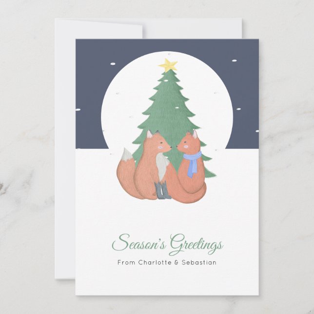 Fox Couple Christmas Tree Holiday Card (Front)