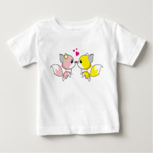 Fox Couple Kissing with Little Hearts Overhead Baby T-Shirt