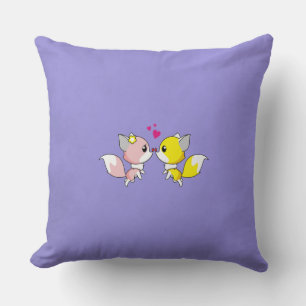 Fox Couple Kissing with Little Hearts Overhead Throw Pillow