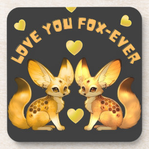 Fox Couple Valentine Art Beverage Coaster