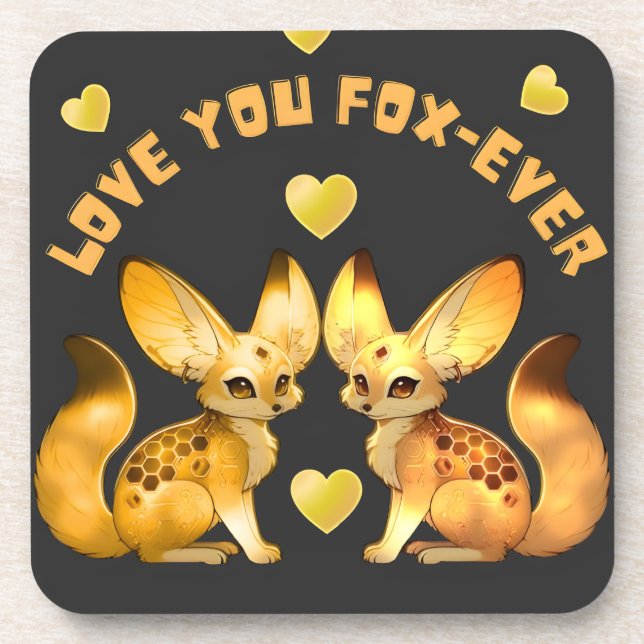  Fox Couple Valentine Art Beverage Coaster (Front)