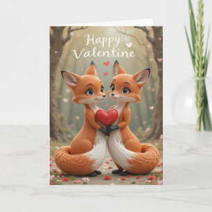 Fox Couple Valentine Woodland Love Romantic Holiday Card