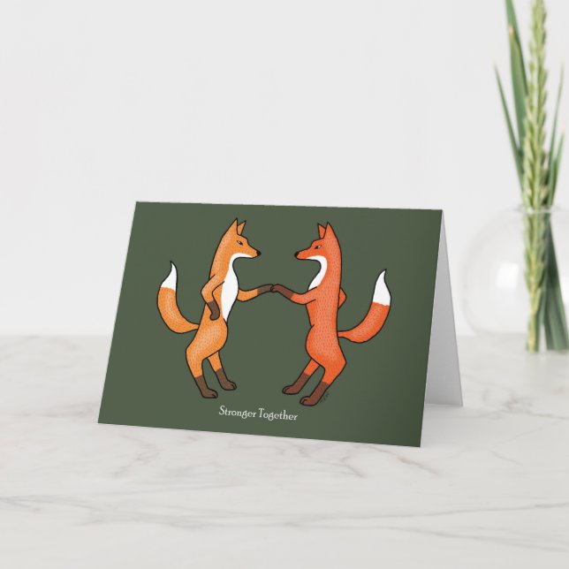 Fox Couple Wedding Anniversary Art Card Red Foxes (Front)