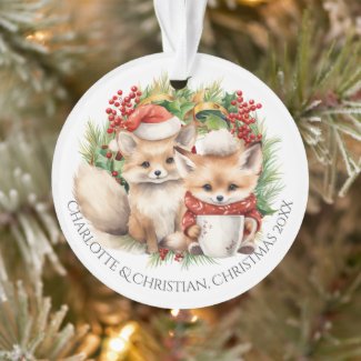 Fox Couple Winter Wreath Christmas Personalized