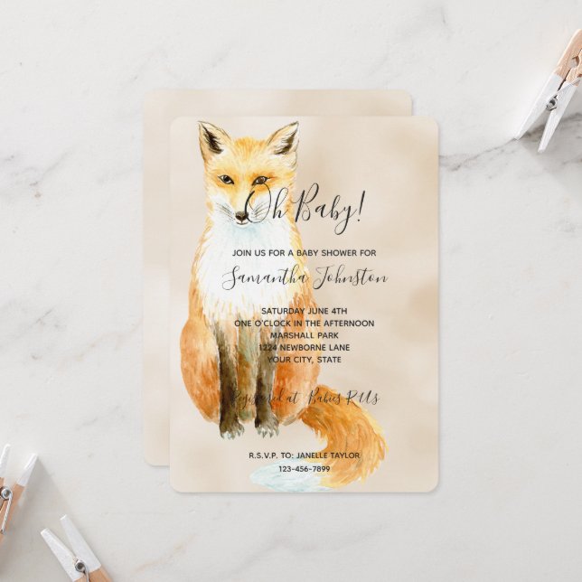 Fox Cream Baby Shower Invitation (Front/Back In Situ)