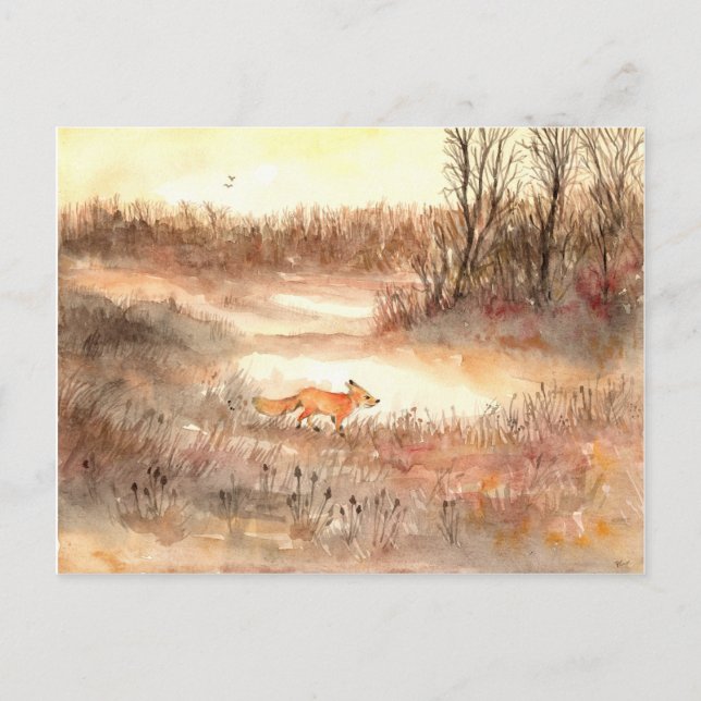 Fox Crossing the Field Postcard (Front)