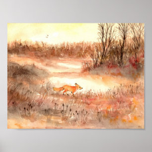 Fox Crossing the Field Poster