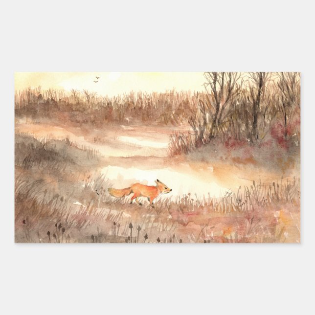 Fox Crossing the Field Rectangular Sticker (Front)