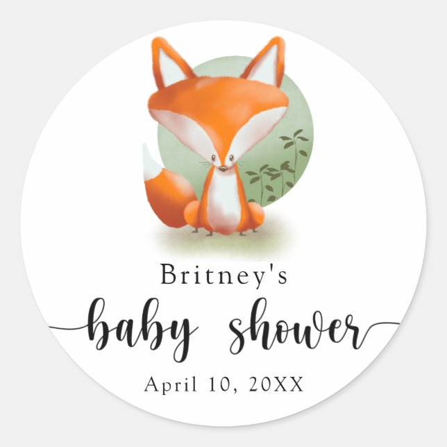 Fox cub - baby shower classic round sticker (Front)