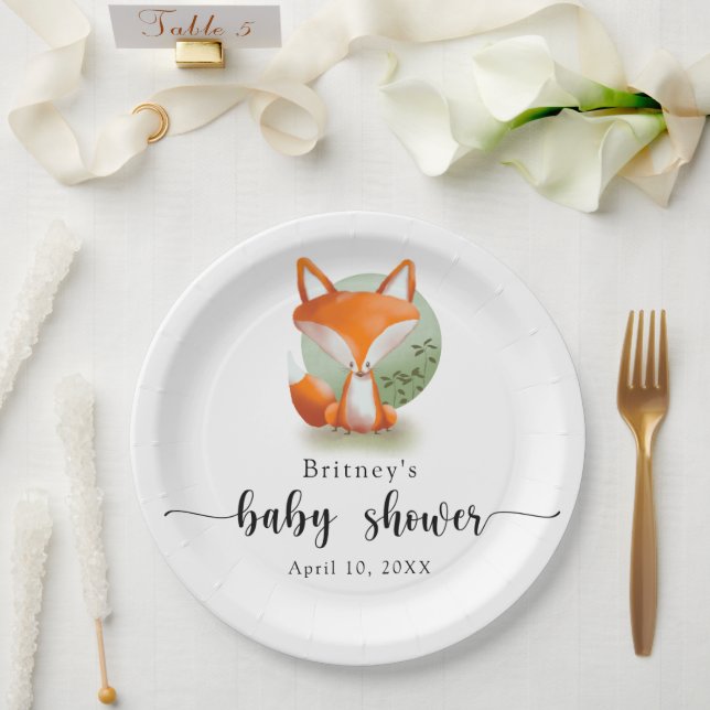 Fox cub - baby shower paper plates (Wedding)