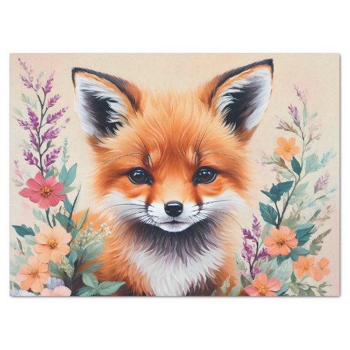 Fox Cub Floral Art Tissue Paper