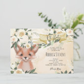 Fox cub floral neutral baby shower invitation (Standing Front)